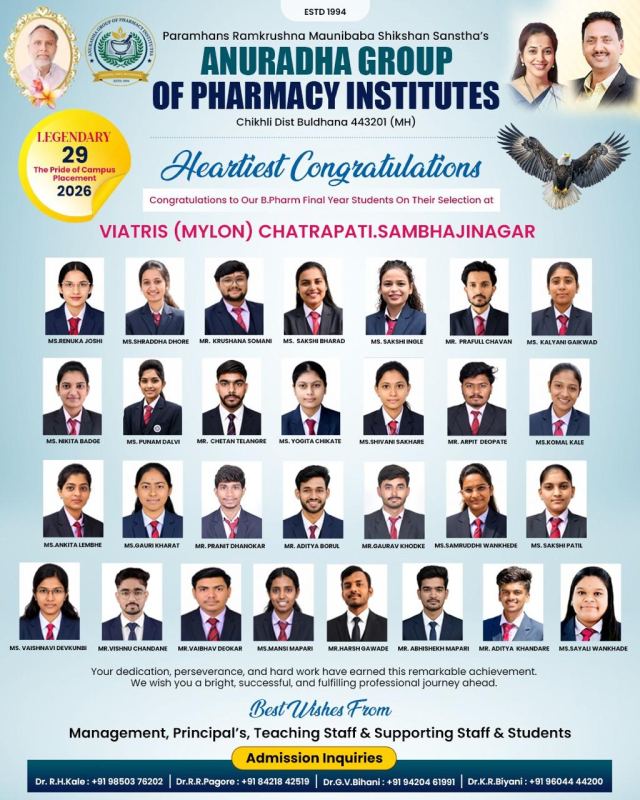 B.Pharm final year students placement achievement